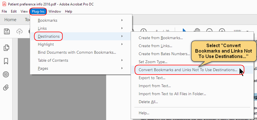 Convert bookmarks and links not to use destinations